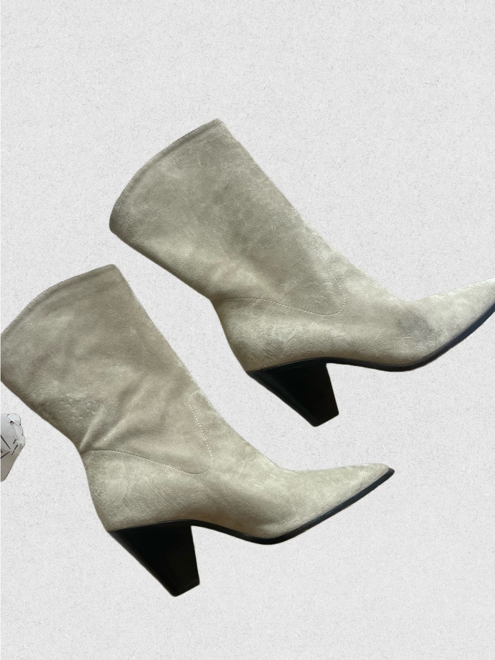 Paige Women's Suede Light Gray Pointed Toe Mid-Calf Boot